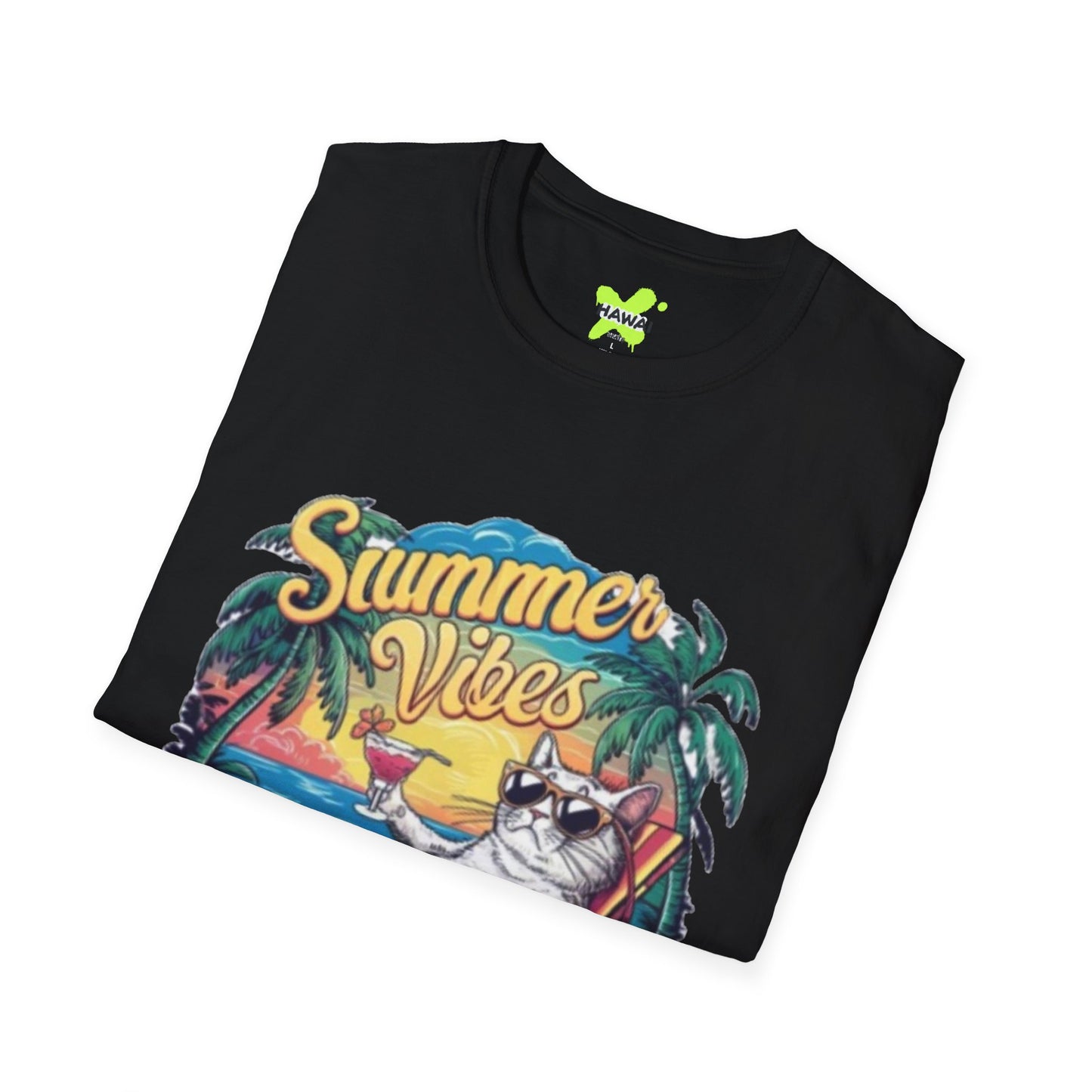 Summer Vibes Cat T-Shirt - Unisex Softstyle Tee for Relaxation and Fun