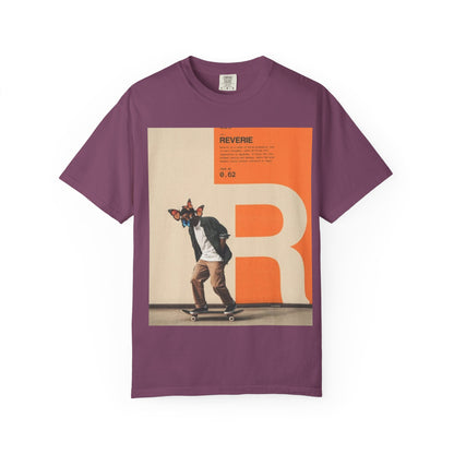 Reverie Skateboard Graphic T‑Shirt — Vintage R Letter Streetwear Tee