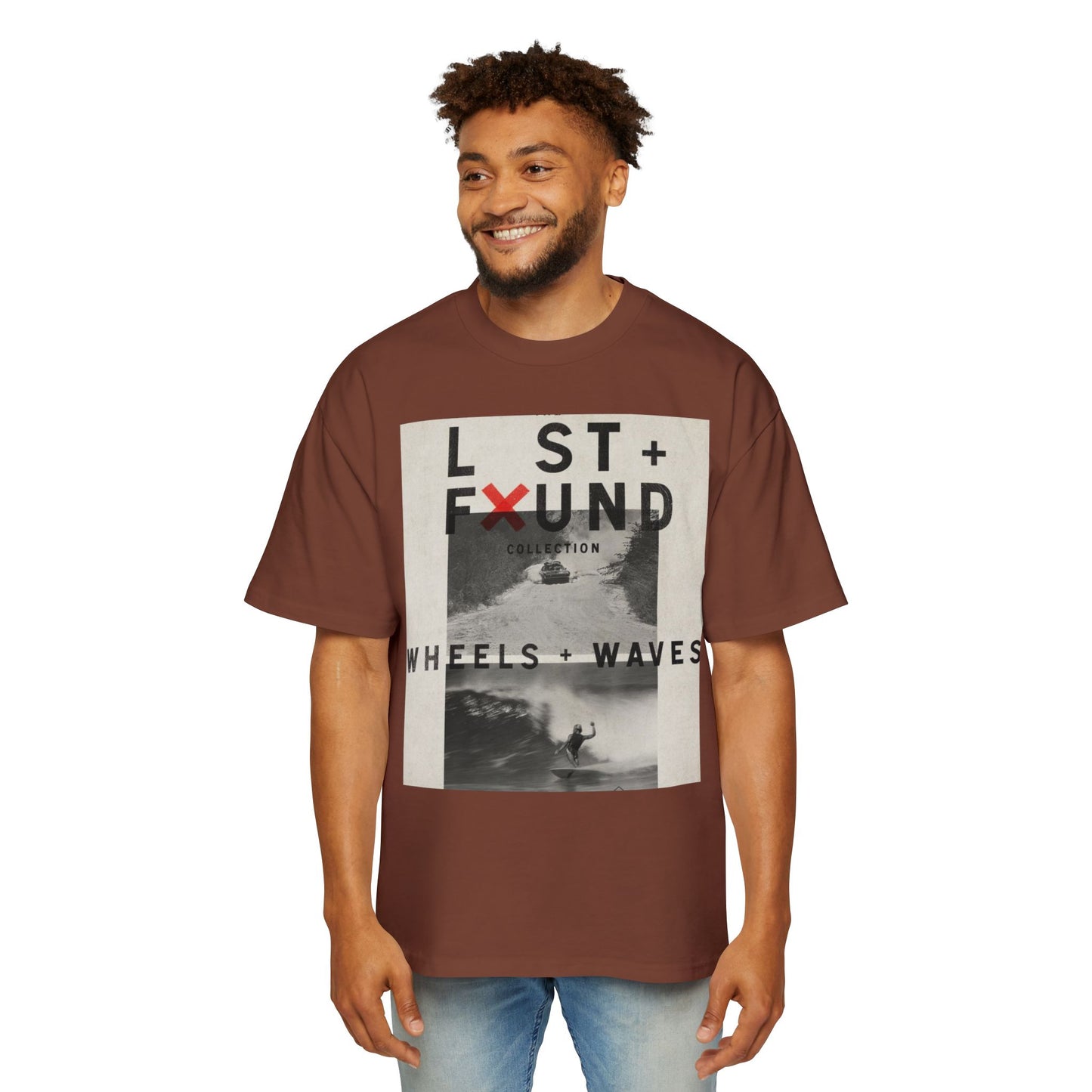 Lost & Found 'Wheels + Waves' Graphic Tee — Oversized Men's Surf Skate Shirt
