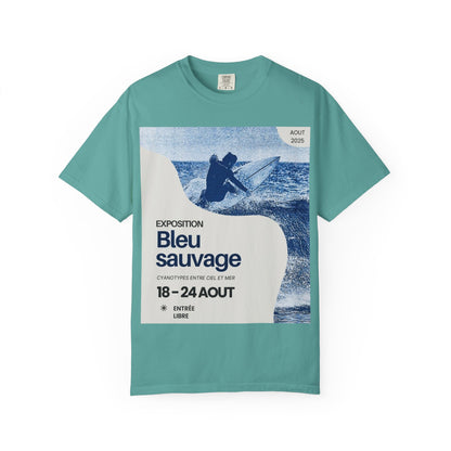 Bleu Sauvage Surf Poster T-Shirt — Vintage French Surfing Graphic Tee