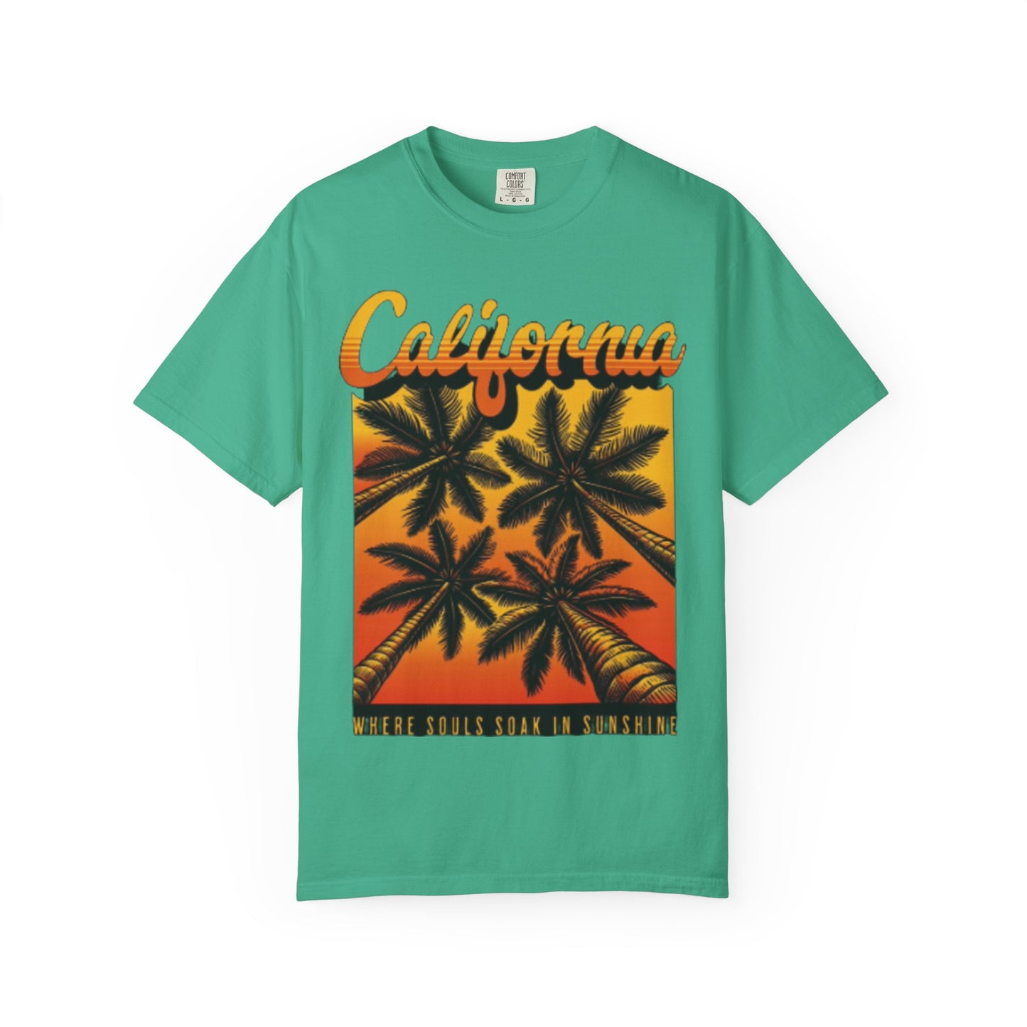 California Sunset T-Shirt - Garment-Dyed Unisex Tee with Palm Tree Design