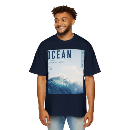 Ocean Wave Graphic Tee — "OCEAN" Photo Print Oversized Men's T-Shirt