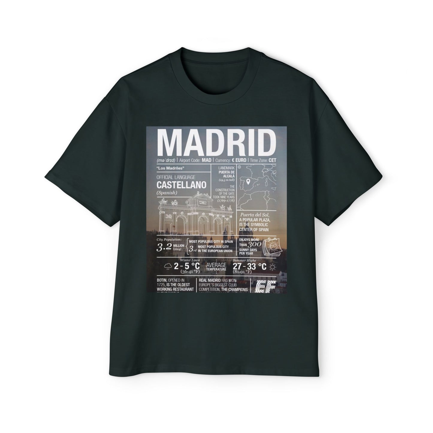 Madrid Graphic Tee — Vintage City Weather Poster T‑Shirt