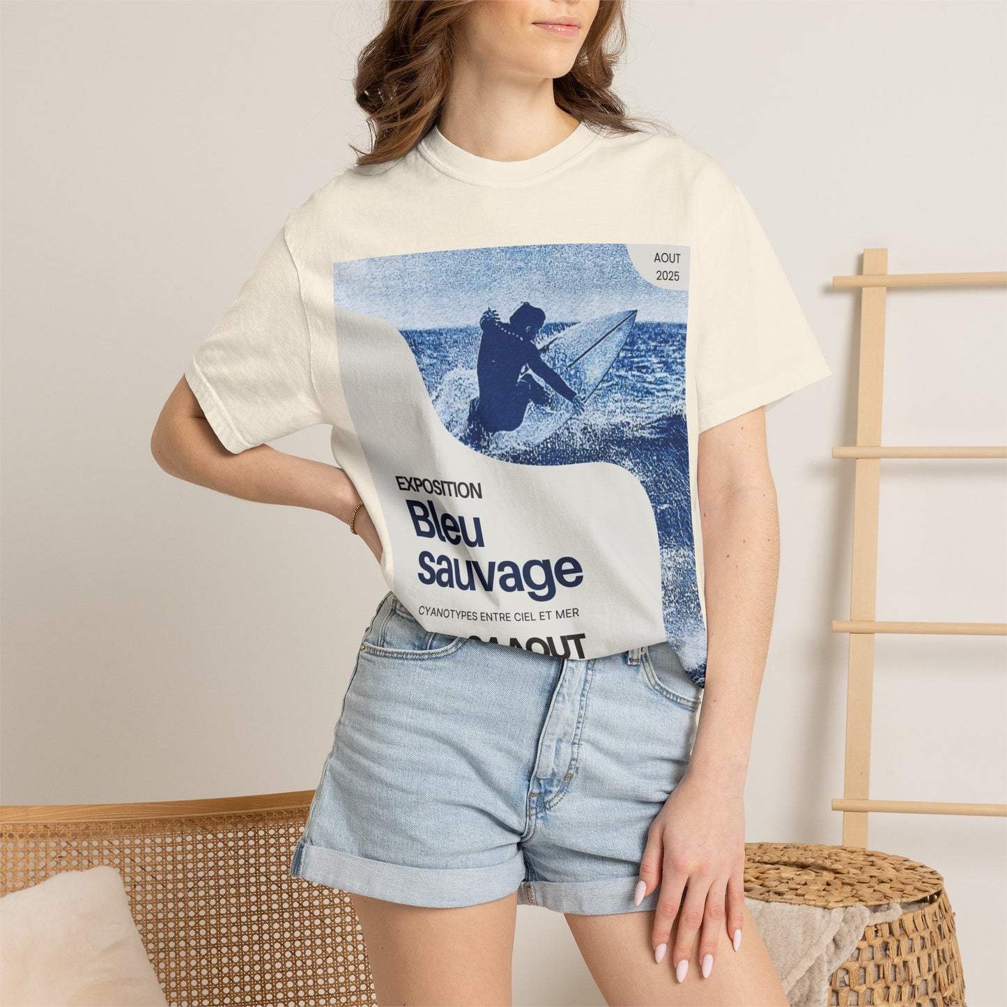 Bleu Sauvage Surf Poster T-Shirt — Vintage French Surfing Graphic Tee