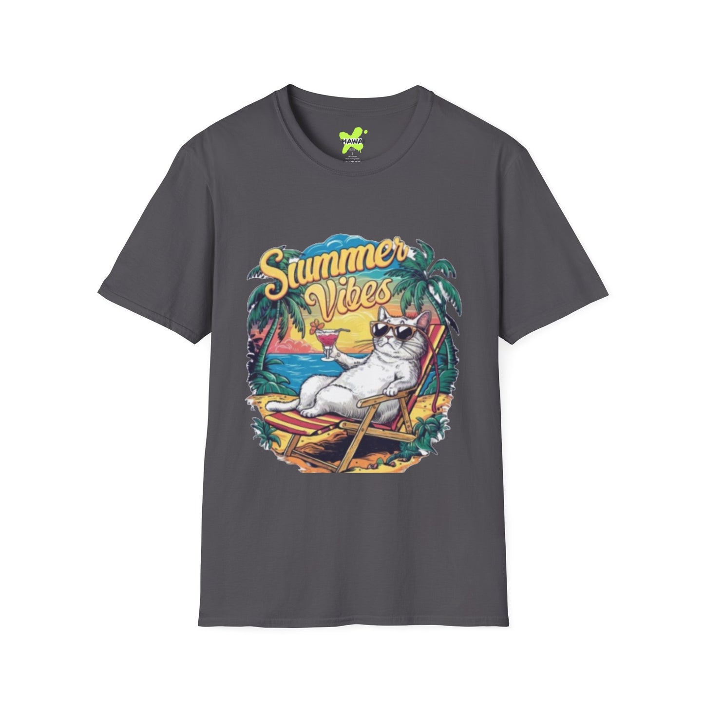Summer Vibes Cat T-Shirt - Unisex Softstyle Tee for Relaxation and Fun