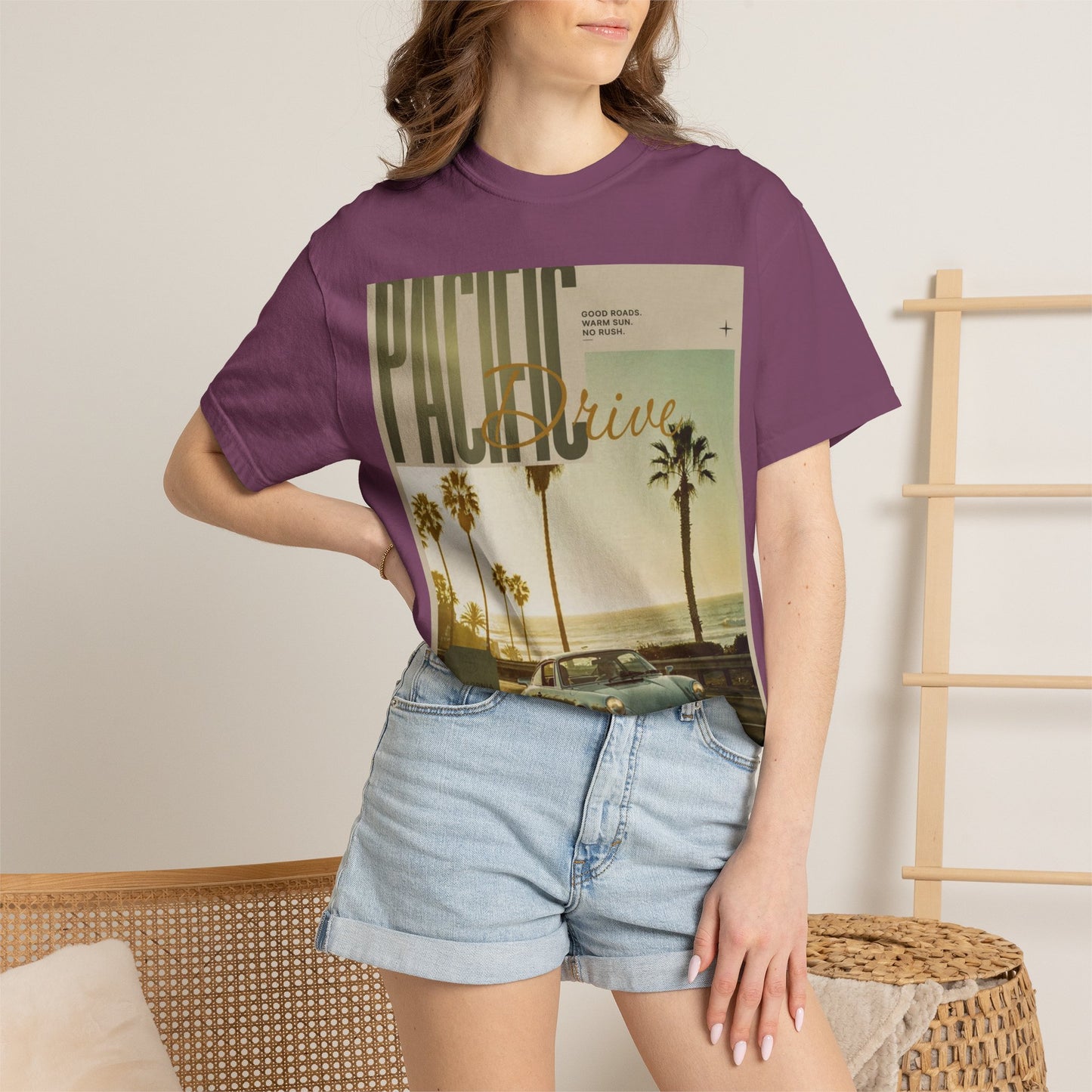 Pacific Drive Vintage Beach T-Shirt – Sunset Palm Coastal Graphic Tee