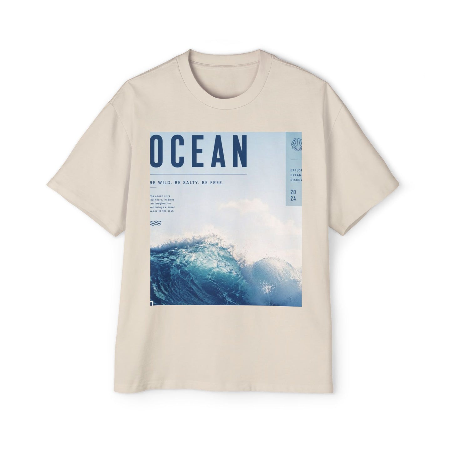 Ocean Wave Graphic Tee — "OCEAN" Photo Print Oversized Men's T-Shirt