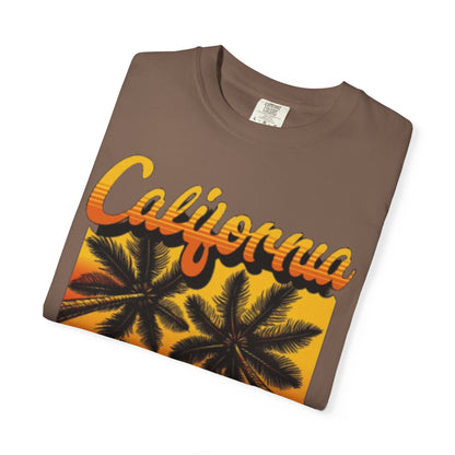California Sunset T-Shirt - Garment-Dyed Unisex Tee with Palm Tree Design