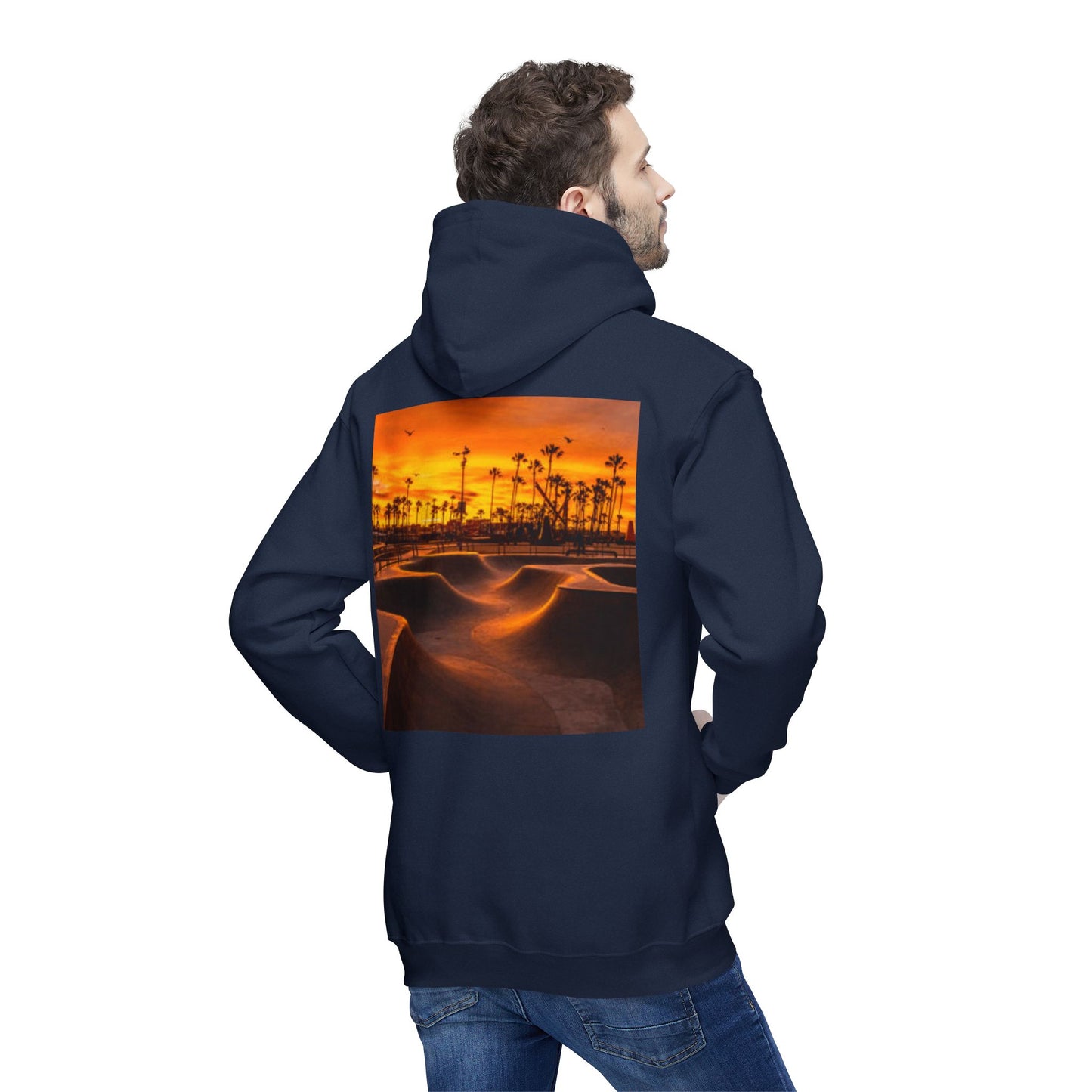 Unisex Hooded Sweatshirt with Sunset Skate Park Design - Perfect for Casual Style & Outdoor Activities
