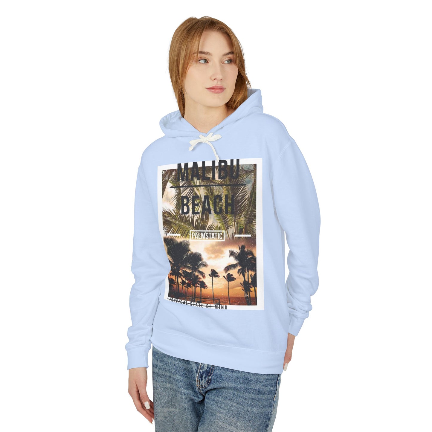 Malibu Beach Graphic Hoodie – Unisex Lightweight Sweatshirt for Tropical Vibes