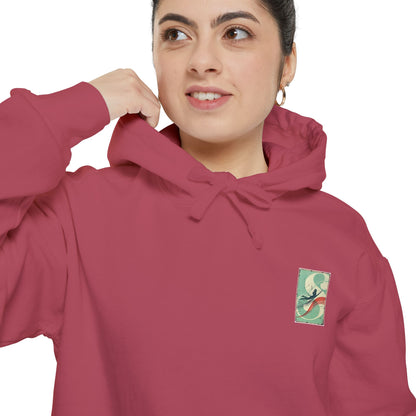 White Hoodie with Retro Skate Sticker Graphic — Vintage Skateboard Design