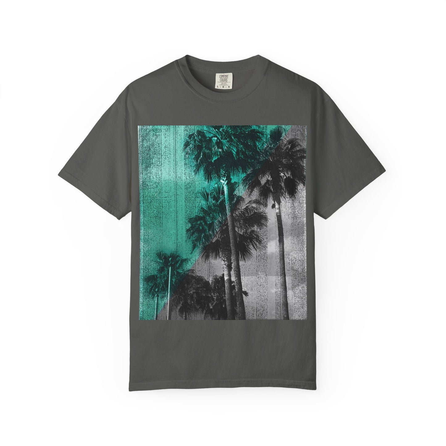 Palm Trees Photo Tee — Vintage Teal Sunset T-Shirt