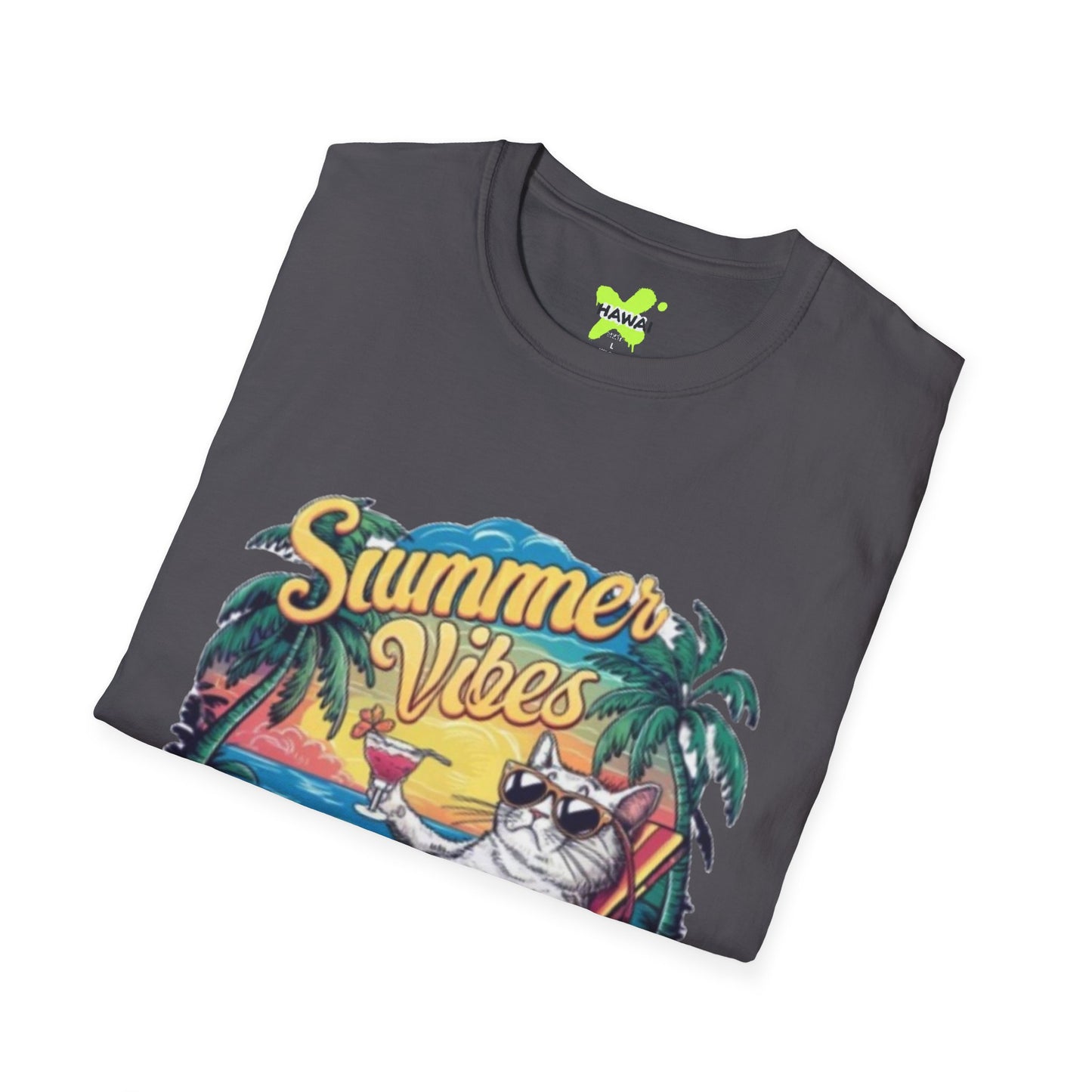 Summer Vibes Cat T-Shirt - Unisex Softstyle Tee for Relaxation and Fun