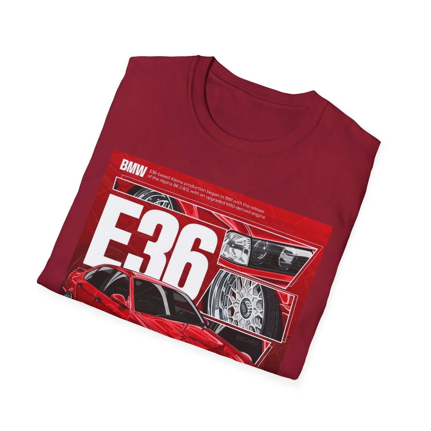 BMW E36 Graphic Unisex Softstyle T-Shirt, Car Enthusiast Tee, Vintage Auto Shirt, Gift for Him, Racing Apparel, Automotive Fashion