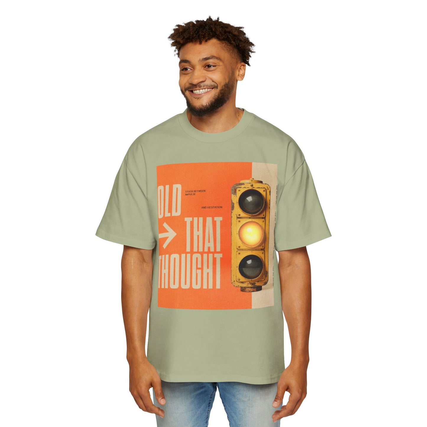Oversized Tee — Retro Traffic Light 'Hold That Thought' Graphic