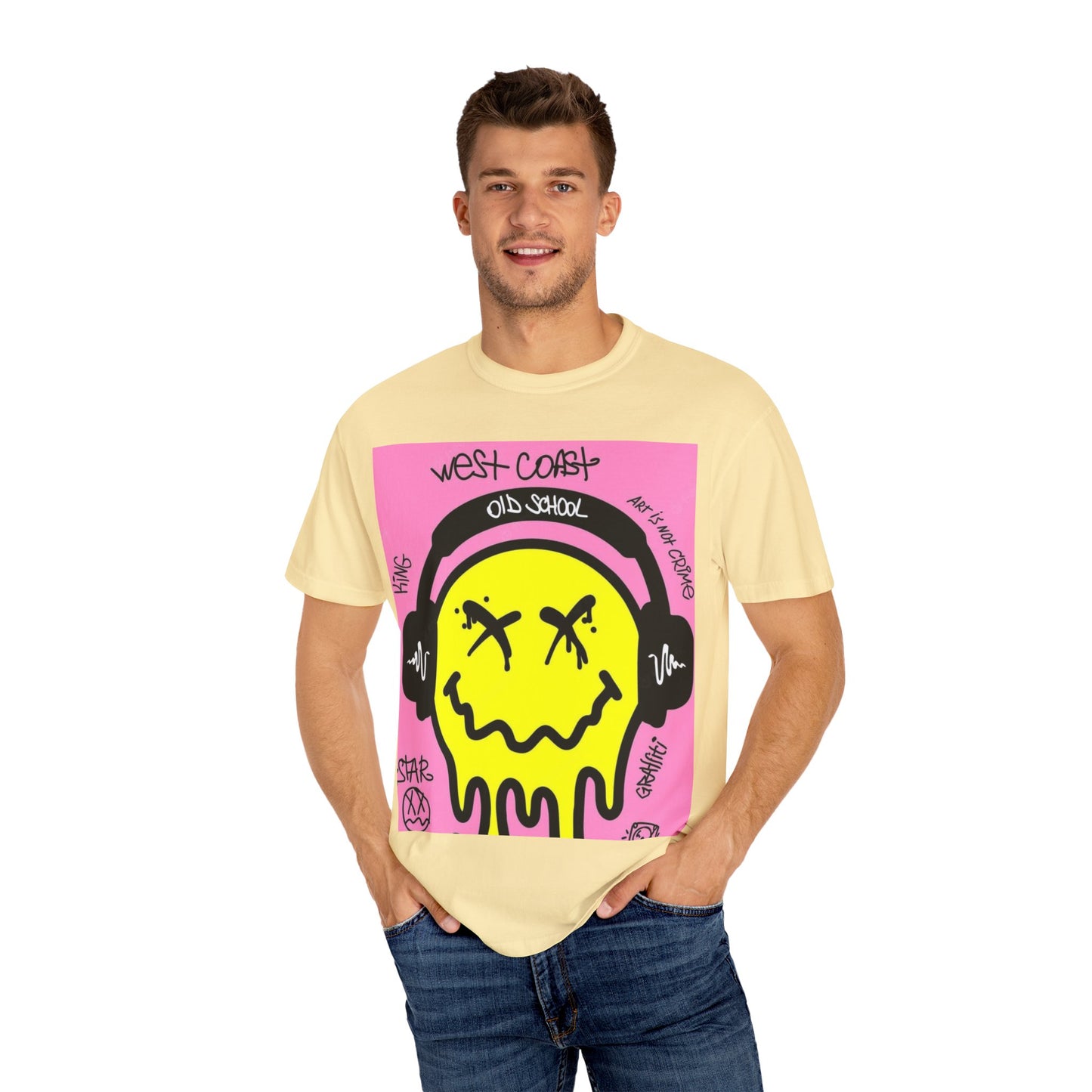 Retro Street Art T-Shirt - West Coast Vibe with Smiley Design