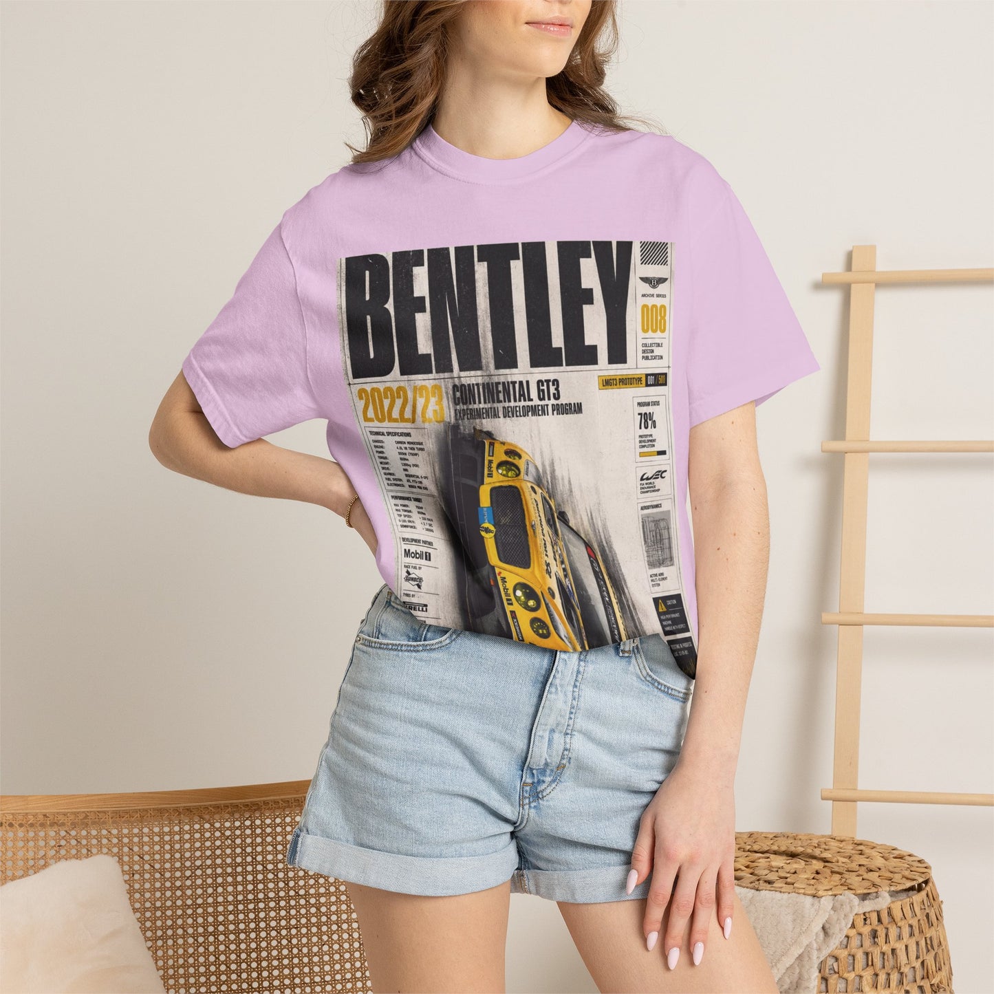 Bentley Continental GT Newspaper Graphic T‑Shirt — Vintage Racing Poster Tee