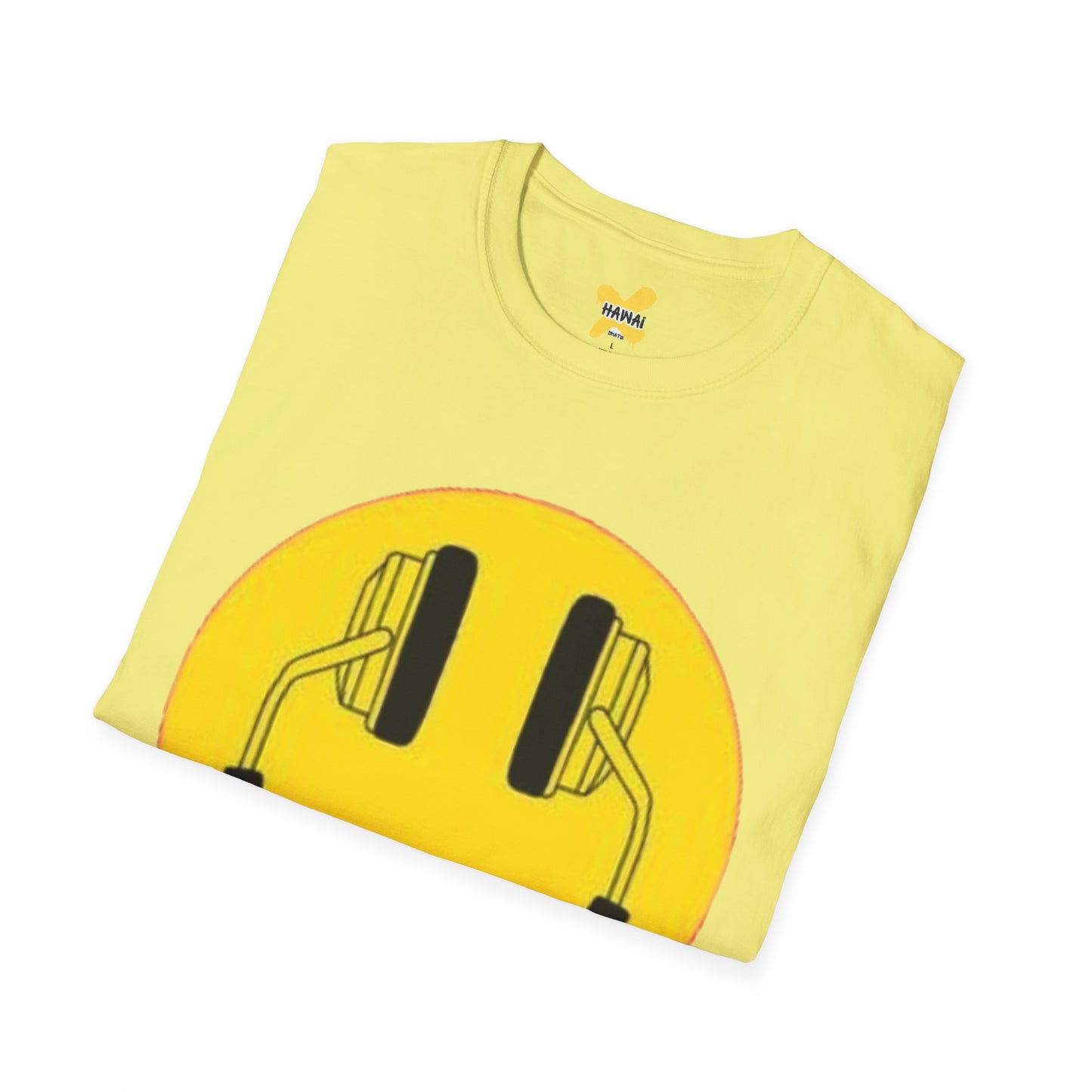 Happy Vibes Unisex Softstyle T-Shirt - Smiley Face with Headphones