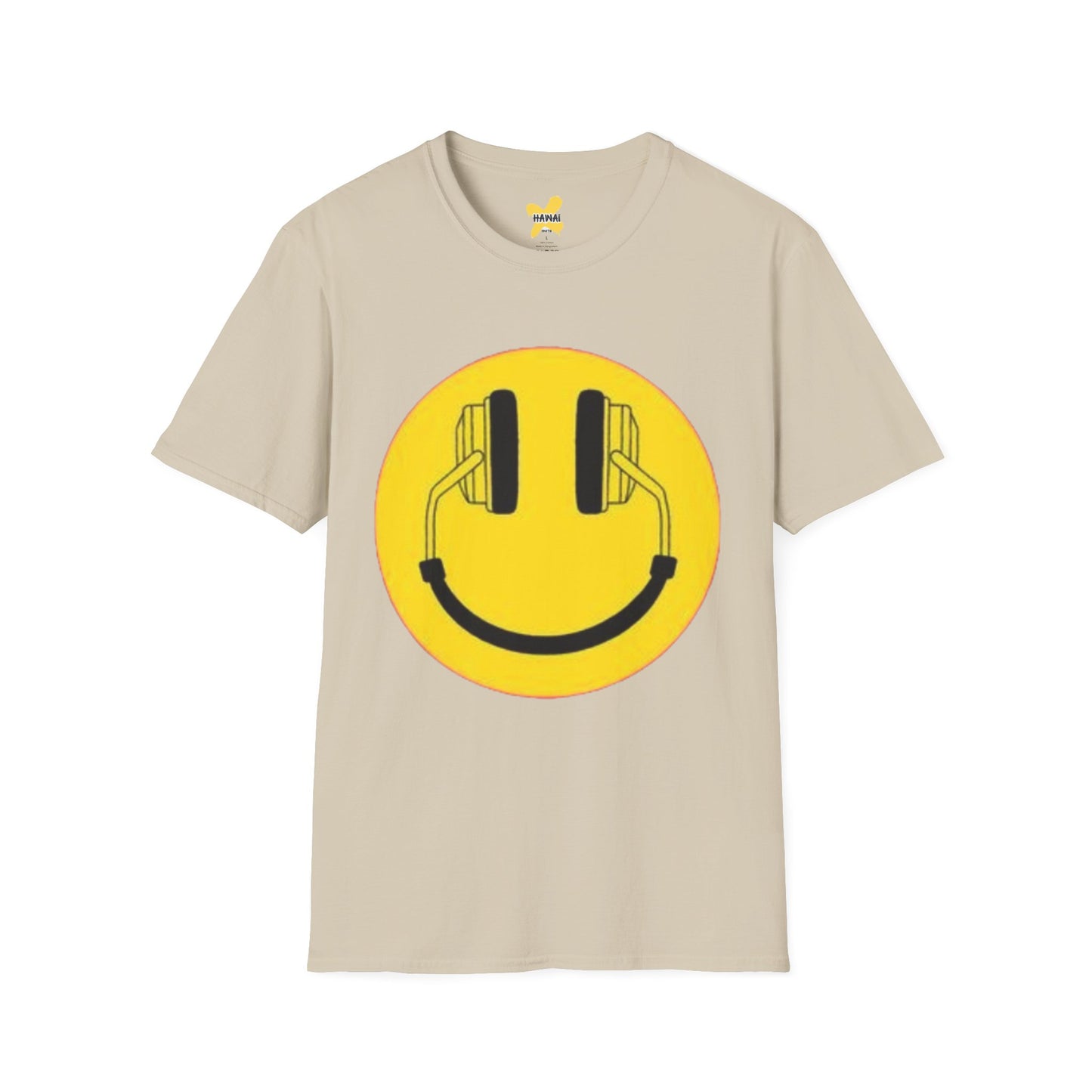 Happy Vibes Unisex Softstyle T-Shirt - Smiley Face with Headphones