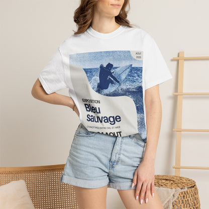 Bleu Sauvage Surf Poster T-Shirt — Vintage French Surfing Graphic Tee
