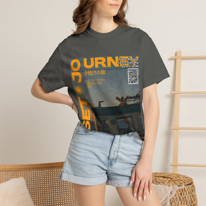 Sunset Train Graphic T-Shirt — Japanese Retro Transit Poster Tee