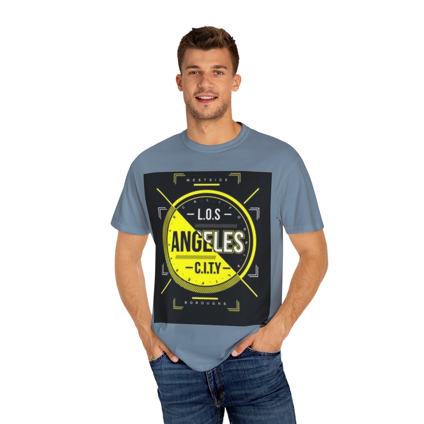 Unisex Garment-Dyed T-Shirt with Automotive Wheel Design