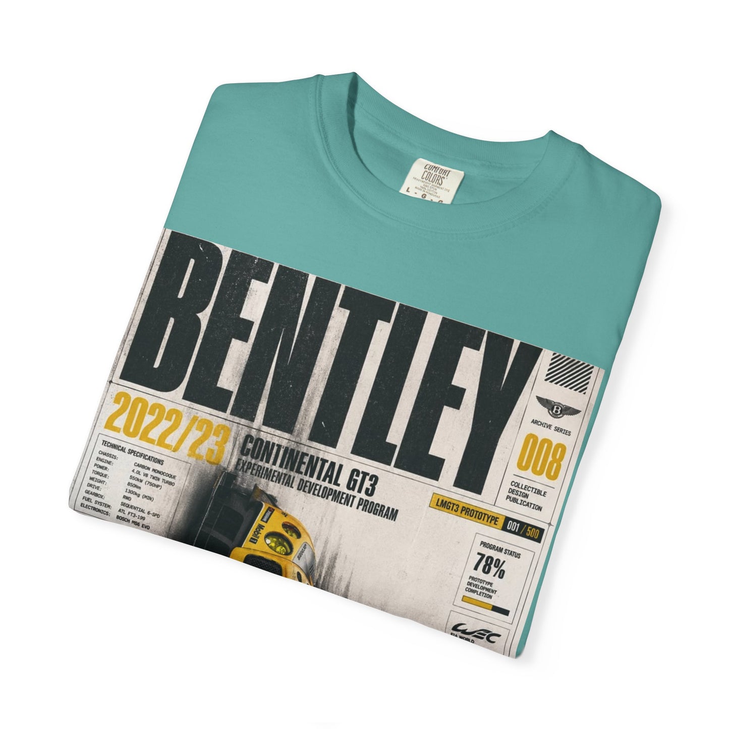 Bentley Continental GT Newspaper Graphic T‑Shirt — Vintage Racing Poster Tee