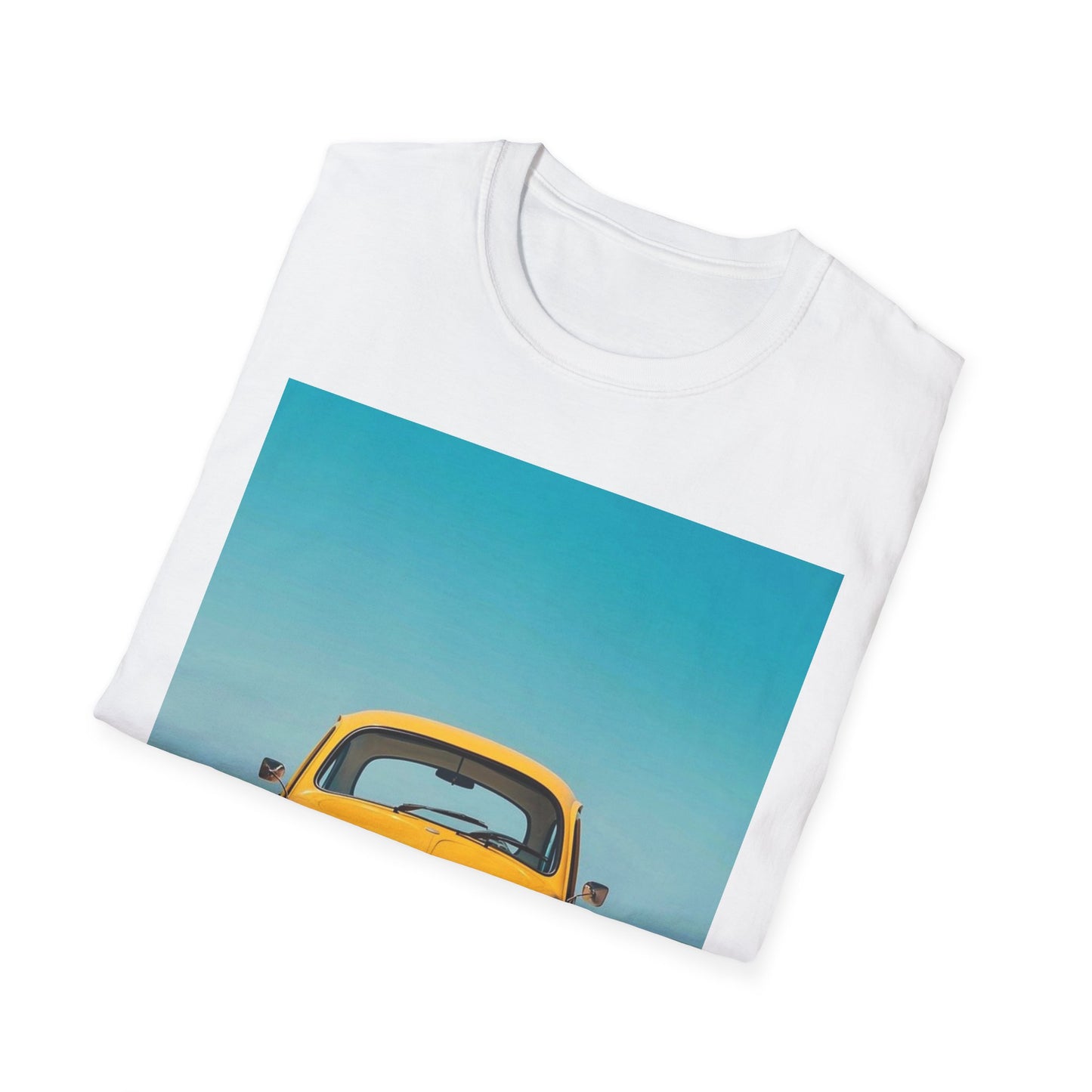 Vintage Yellow Car Unisex Softstyle T-Shirt | Retro Auto Tee for Car Enthusiasts