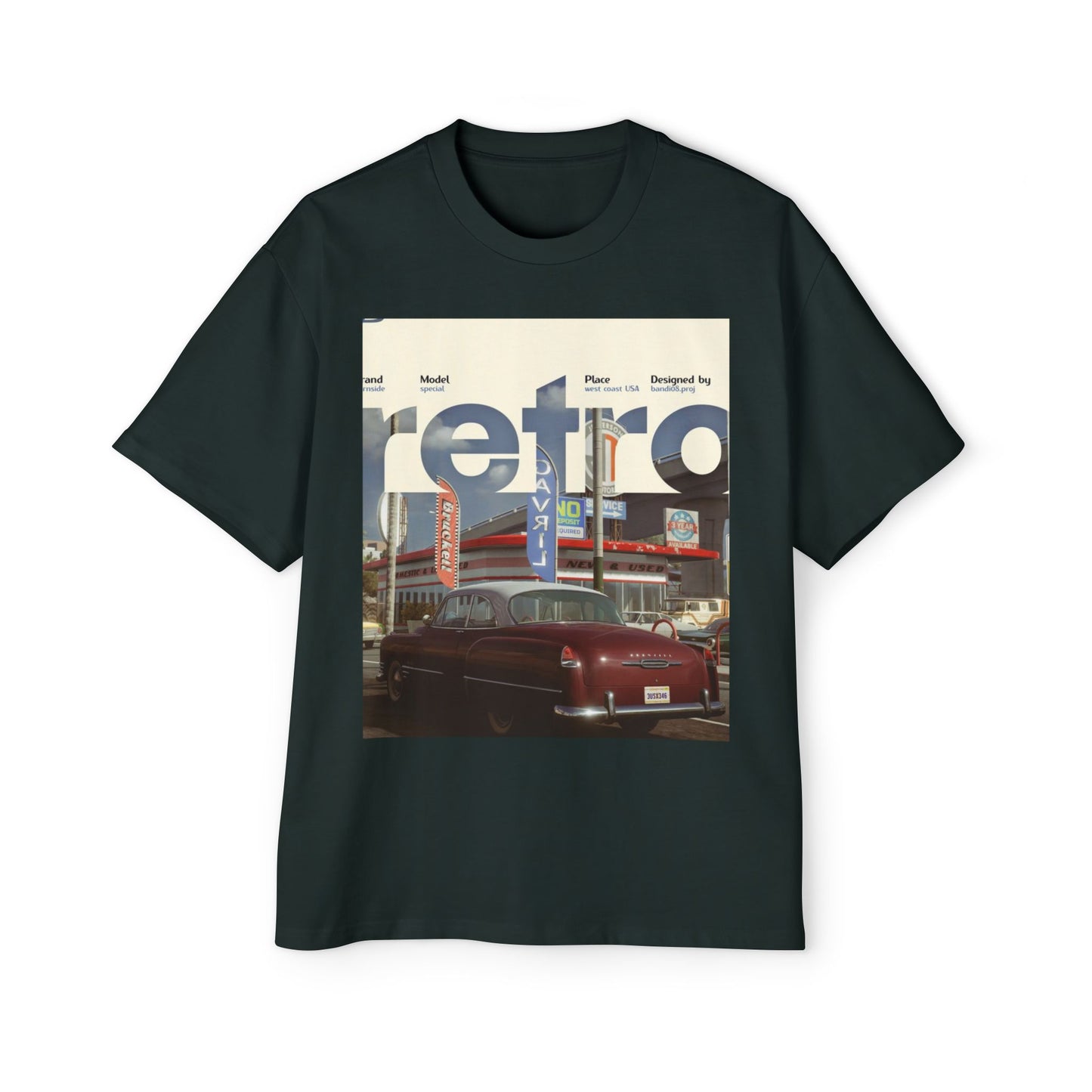 Retro Garage Tee — Vintage Car Photo Oversized T-Shirt