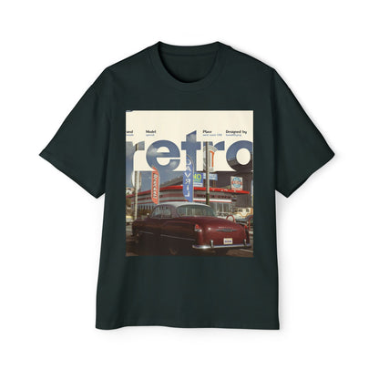 Retro Garage Tee — Vintage Car Photo Oversized T-Shirt