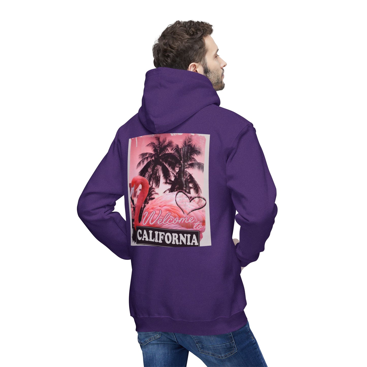 California Vibes Unisex Hooded Sweatshirt - Tropical Flamingo Design