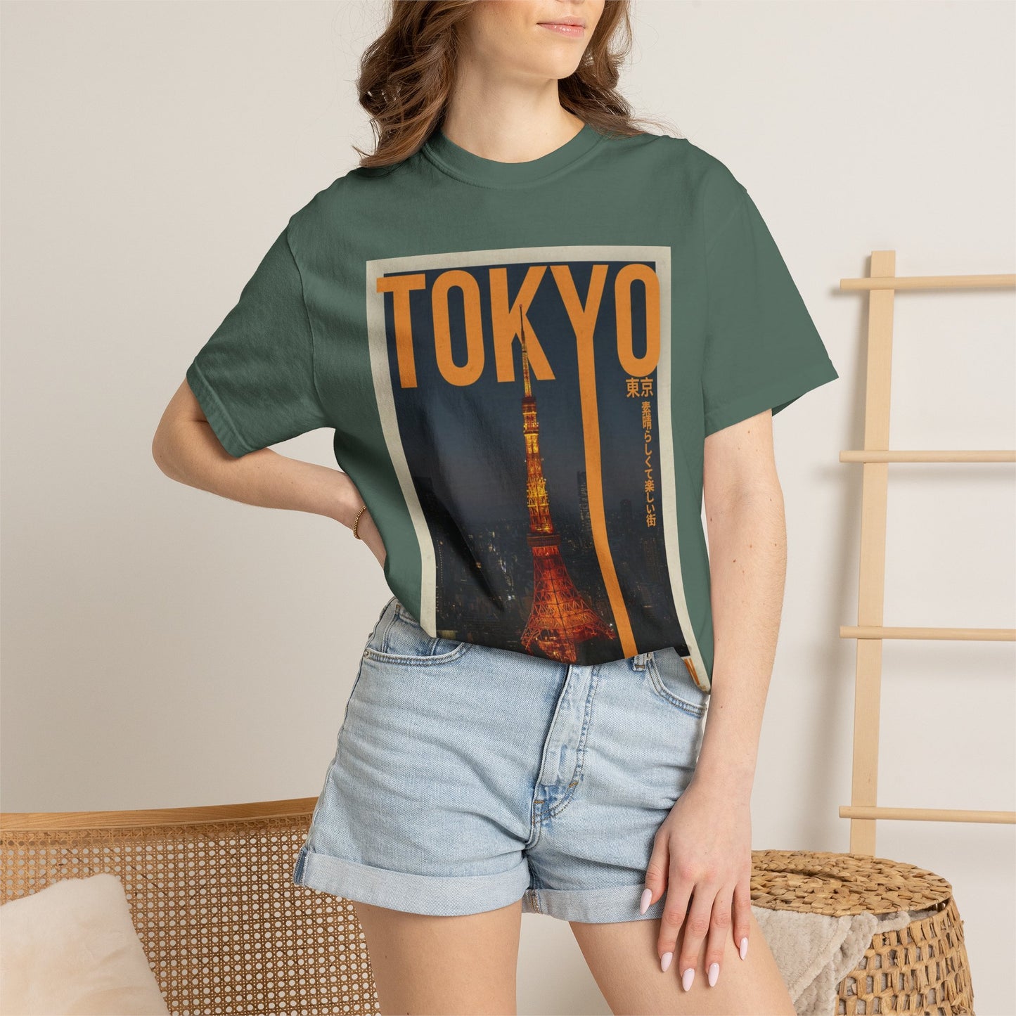 Tokyo Nightscape Graphic T-Shirt — Vintage Japan Tower Travel Poster Tee