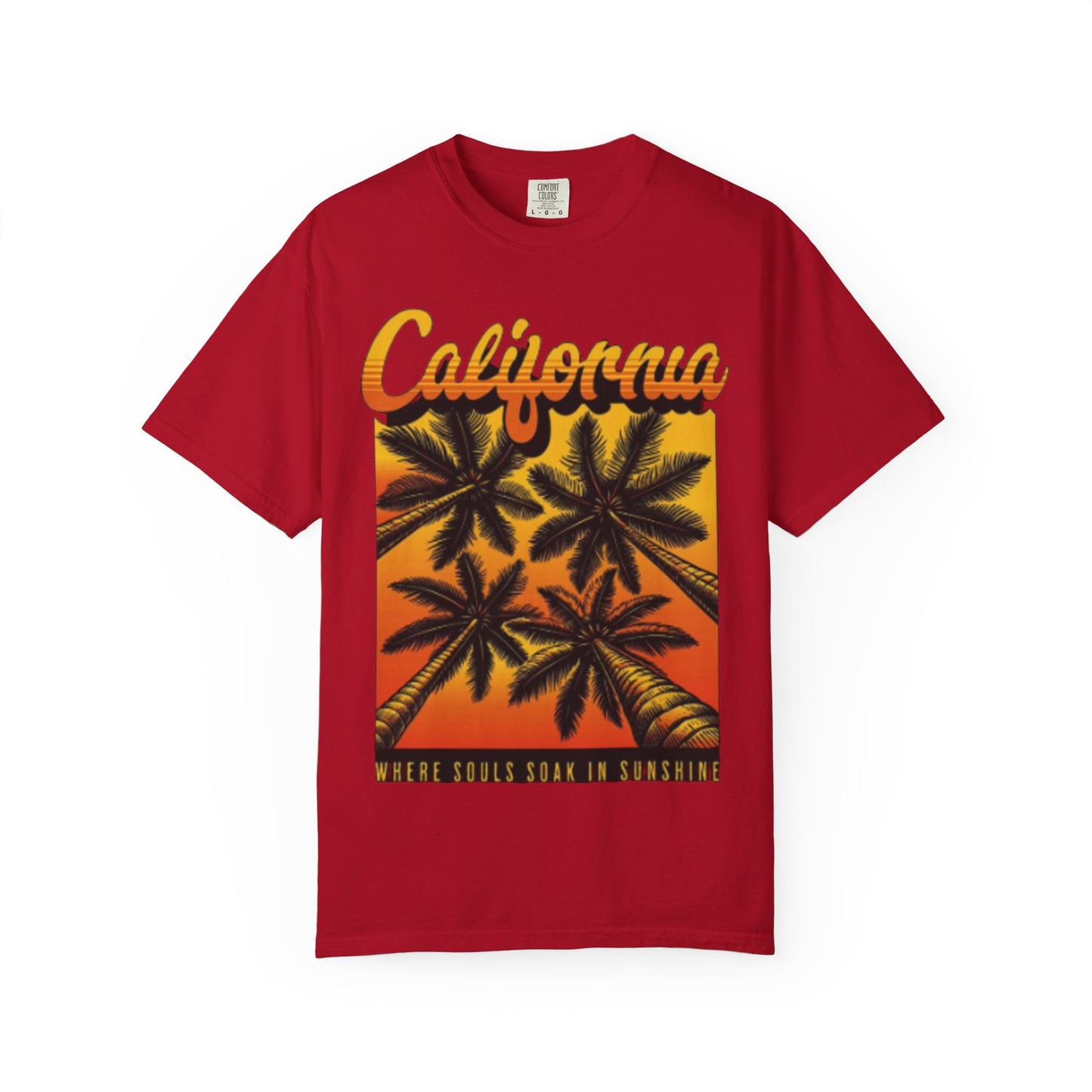 California Sunset T-Shirt - Garment-Dyed Unisex Tee with Palm Tree Design