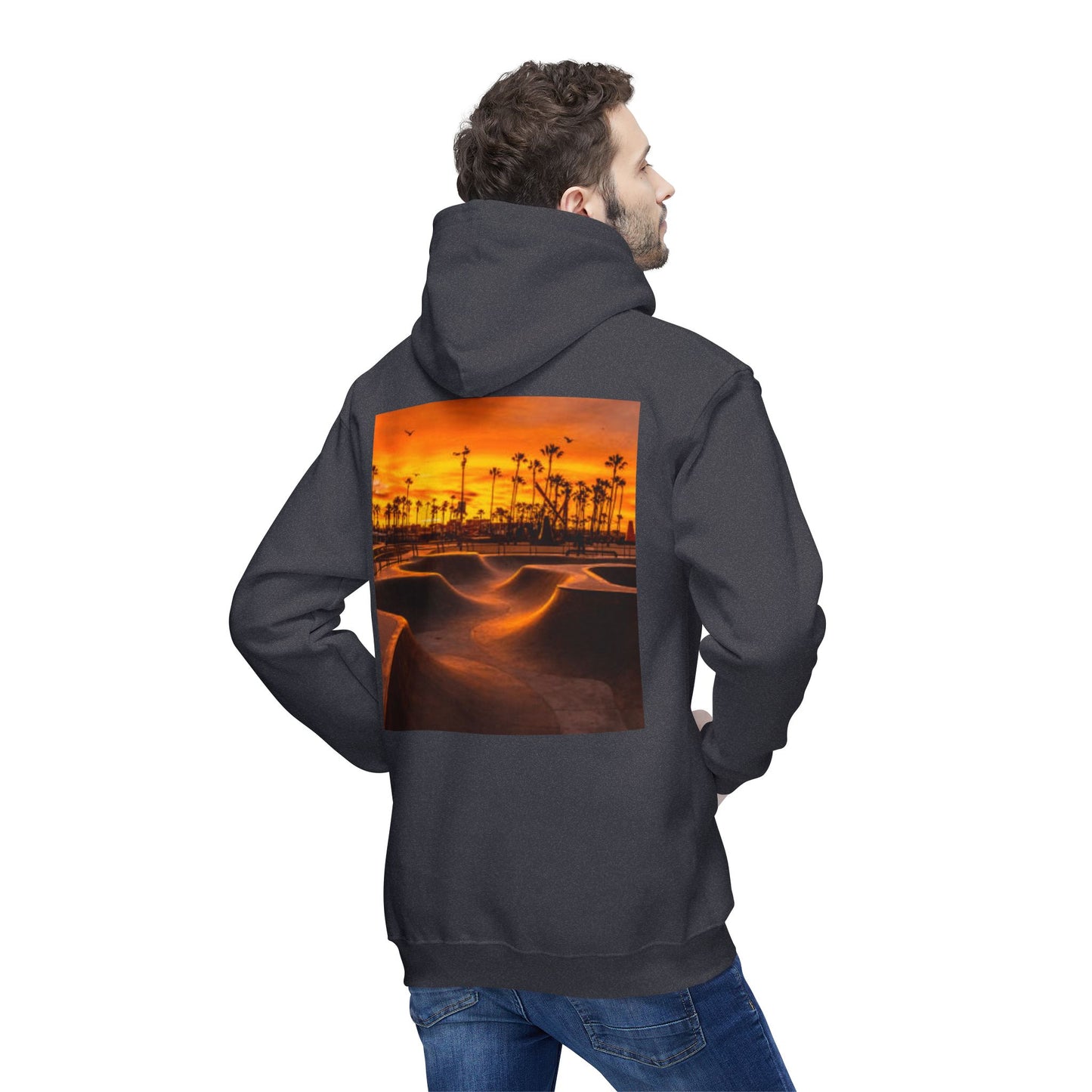 Unisex Hooded Sweatshirt with Sunset Skate Park Design - Perfect for Casual Style & Outdoor Activities