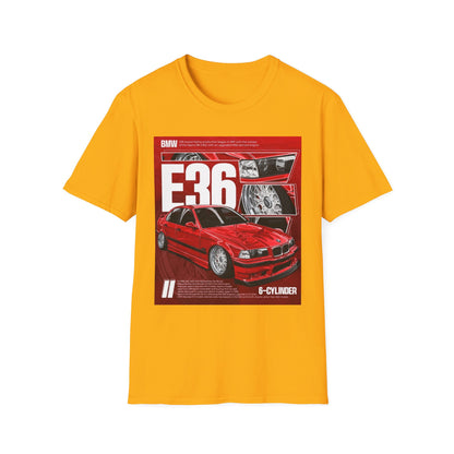 BMW E36 Graphic Unisex Softstyle T-Shirt, Car Enthusiast Tee, Vintage Auto Shirt, Gift for Him, Racing Apparel, Automotive Fashion