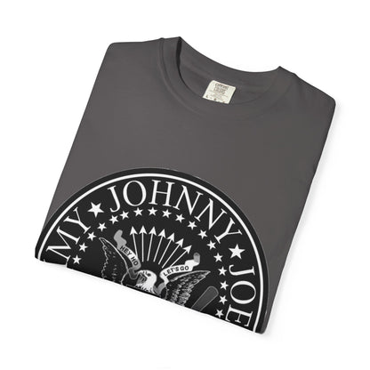 Vintage-Inspired Unisex Garment-Dyed T-Shirt with Rock Band Logo