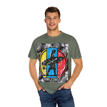 Surf Coast Unisex Garment-Dyed T-shirt - Retro Beach Vibes, Summer Essential, Surfing Gift, Casual Wear, Vacation Style