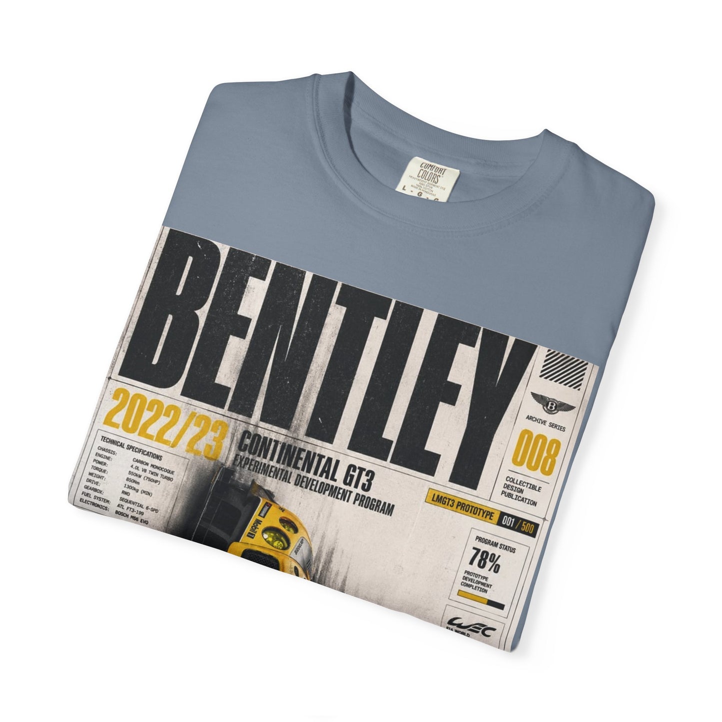 Bentley Continental GT Newspaper Graphic T‑Shirt — Vintage Racing Poster Tee