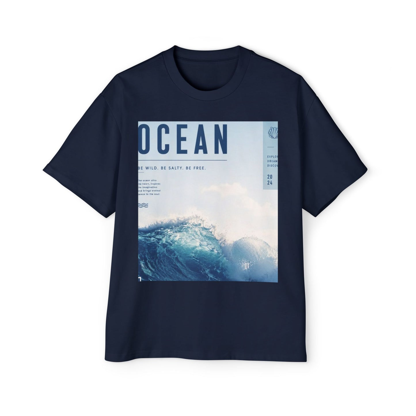 Ocean Wave Graphic Tee — "OCEAN" Photo Print Oversized Men's T-Shirt