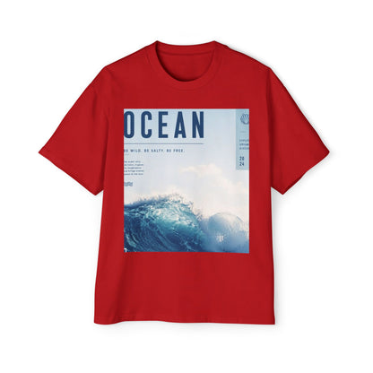 Ocean Wave Graphic Tee — "OCEAN" Photo Print Oversized Men's T-Shirt
