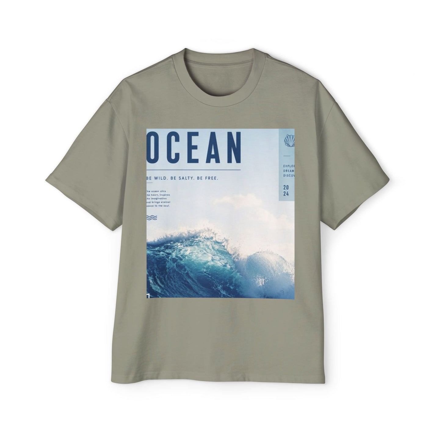 Ocean Wave Graphic Tee — "OCEAN" Photo Print Oversized Men's T-Shirt