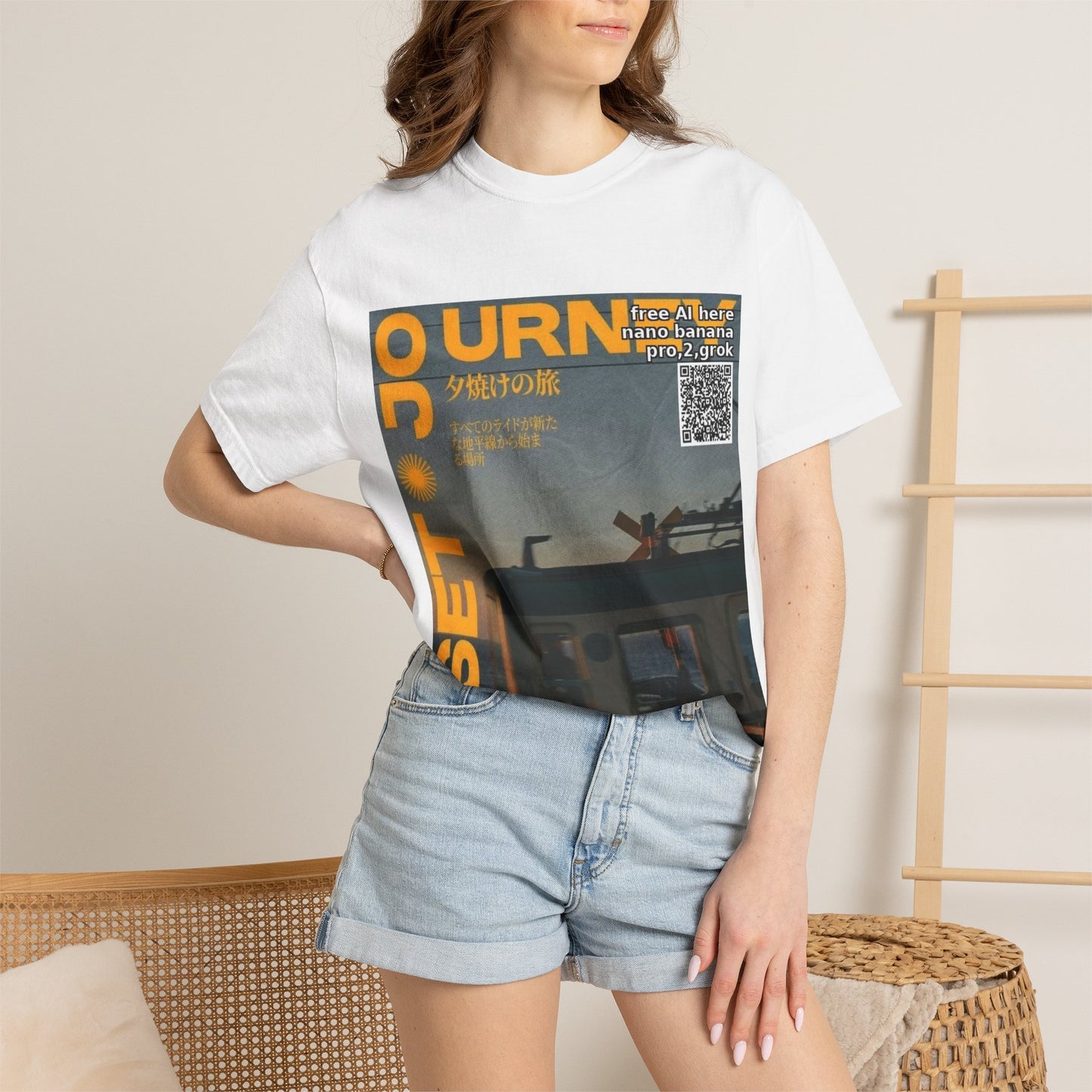 Sunset Train Graphic T-Shirt — Japanese Retro Transit Poster Tee