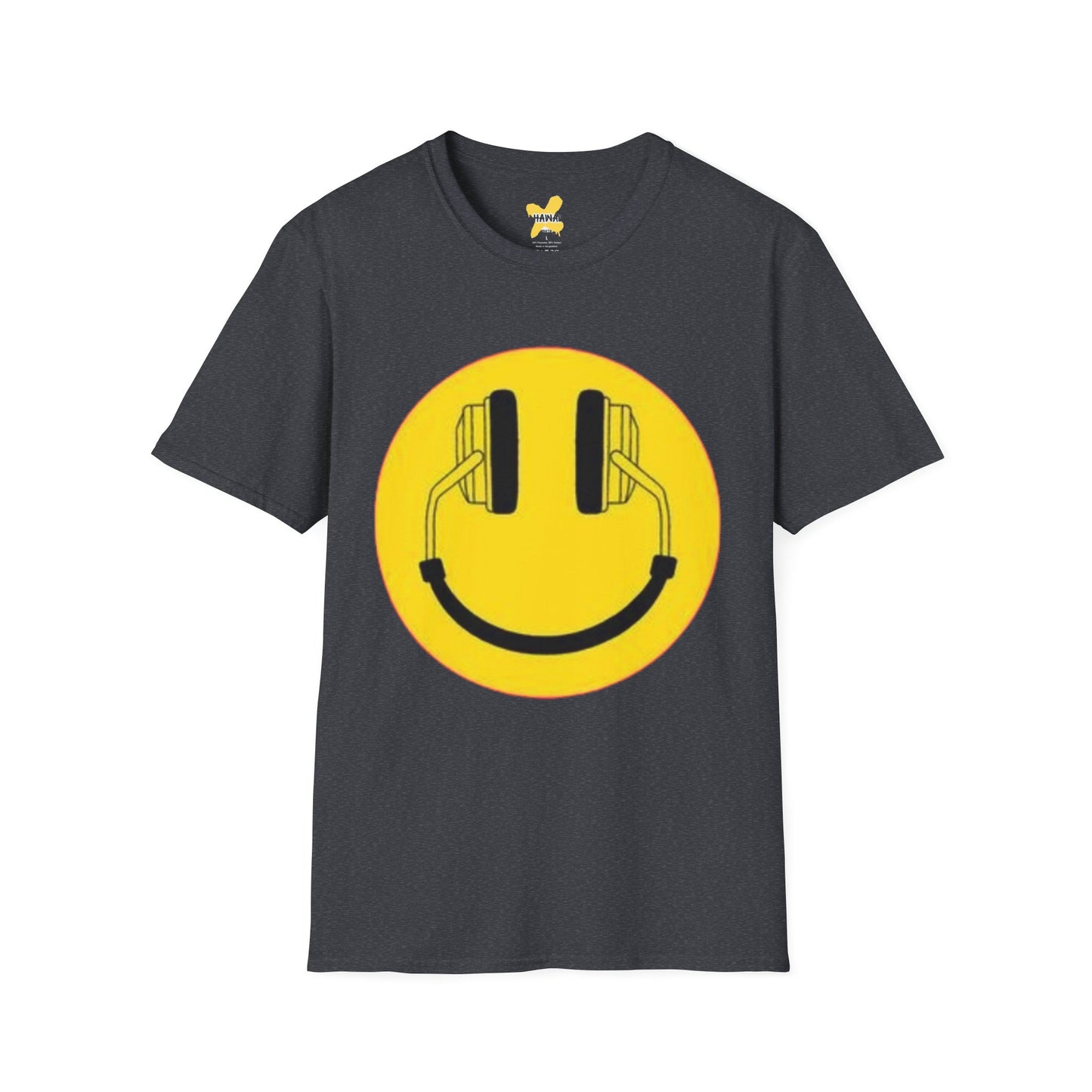 Happy Vibes Unisex Softstyle T-Shirt - Smiley Face with Headphones