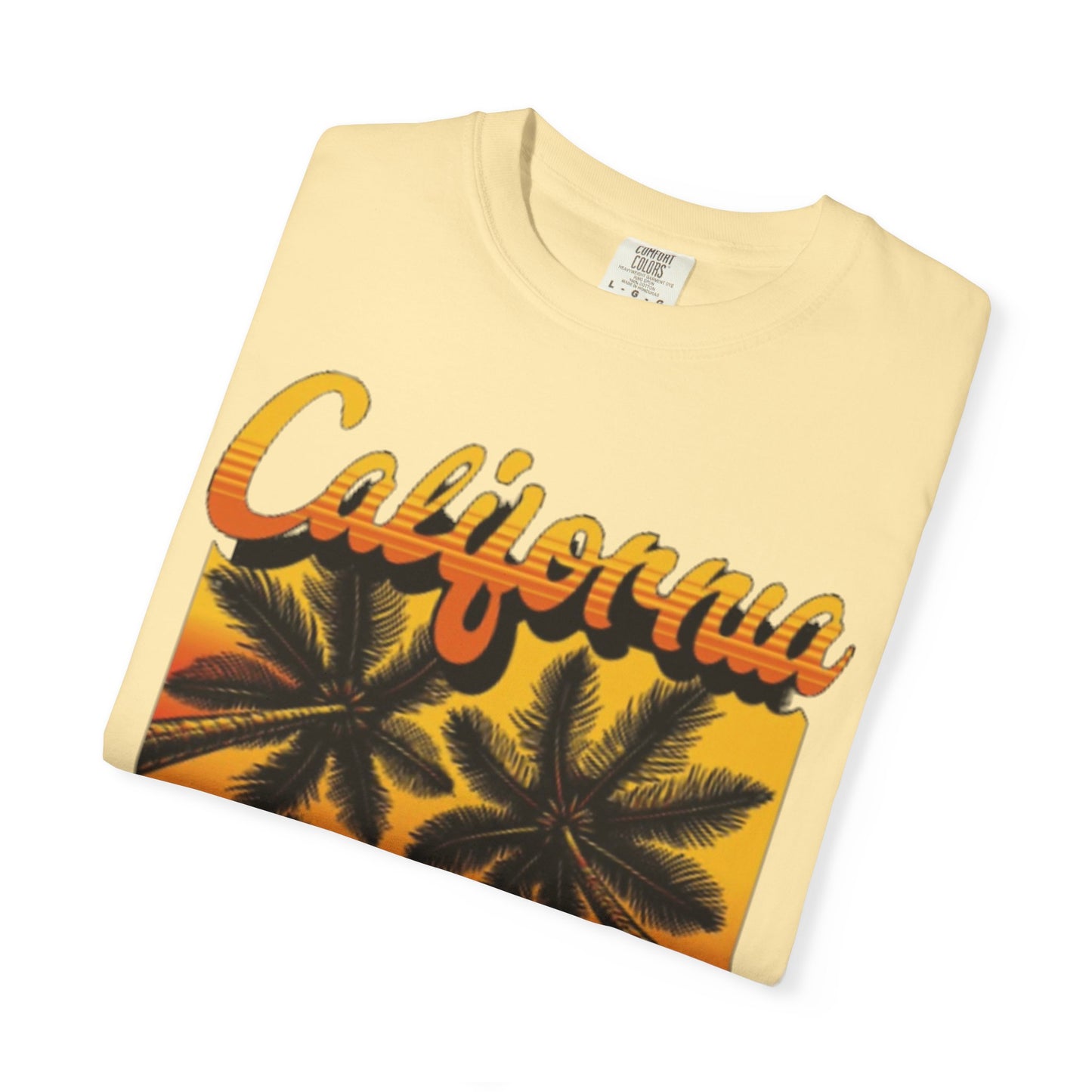 California Sunset T-Shirt - Garment-Dyed Unisex Tee with Palm Tree Design