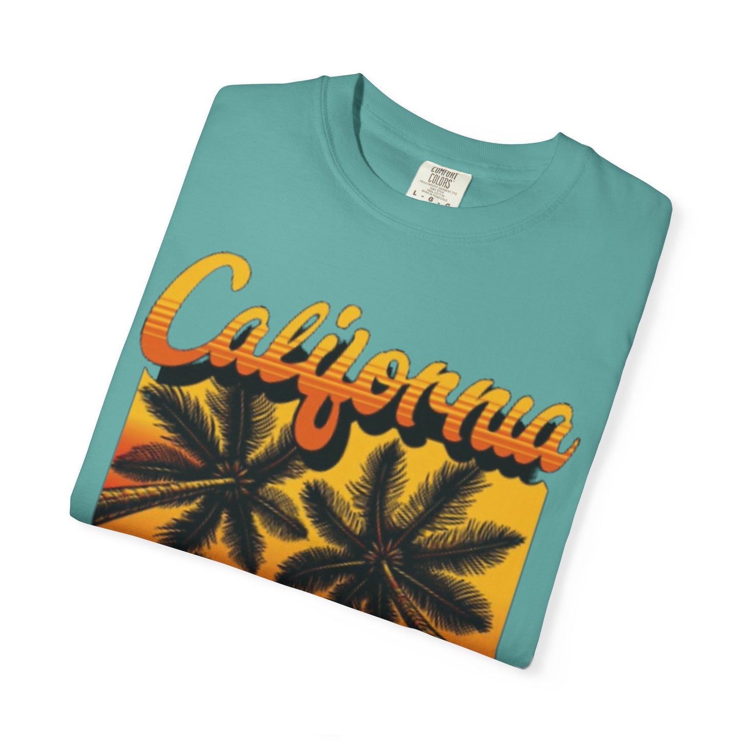 California Sunset T-Shirt - Garment-Dyed Unisex Tee with Palm Tree Design