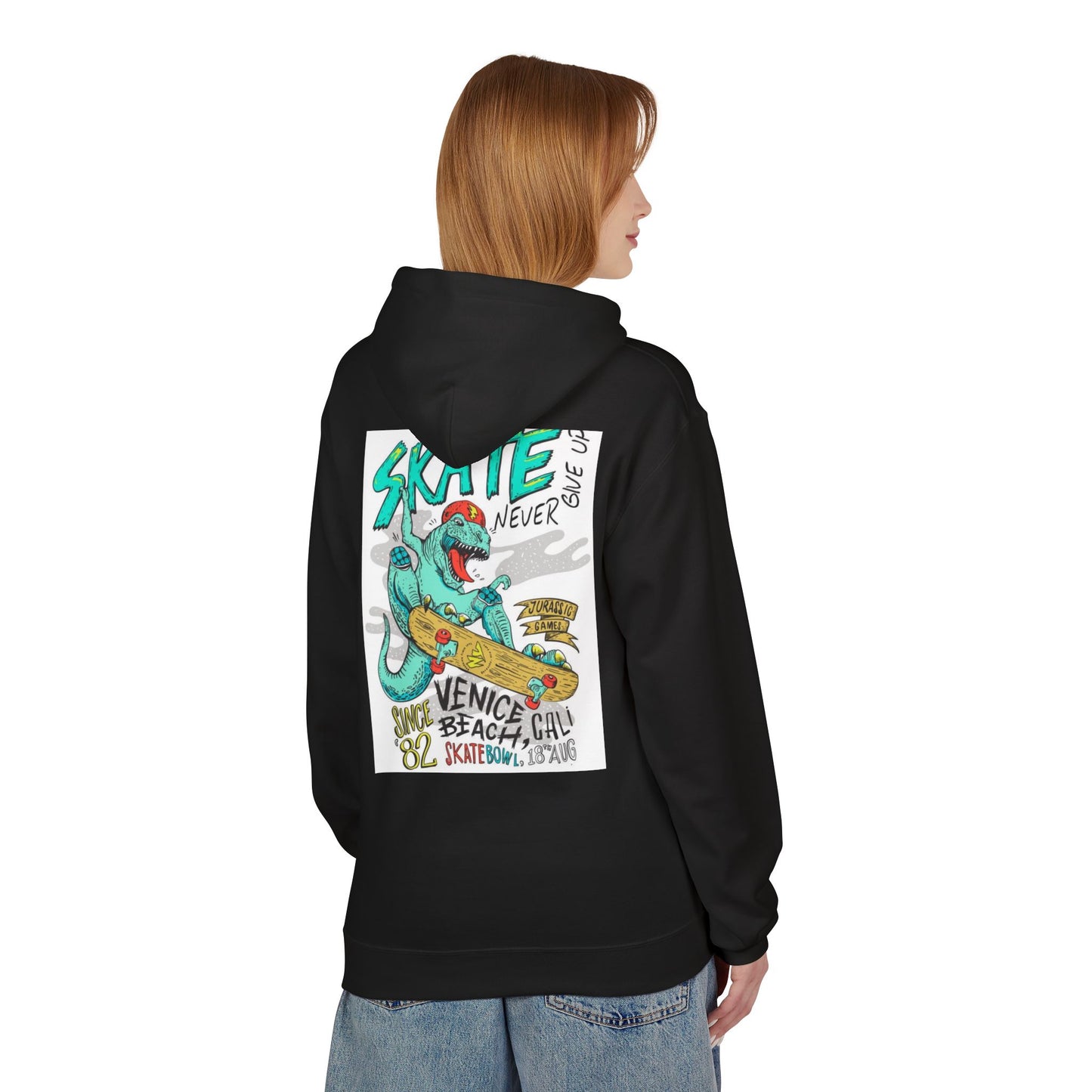 Skate Never Give Up Hoodie - Unisex Midweight Fleece with Retro Skater Design