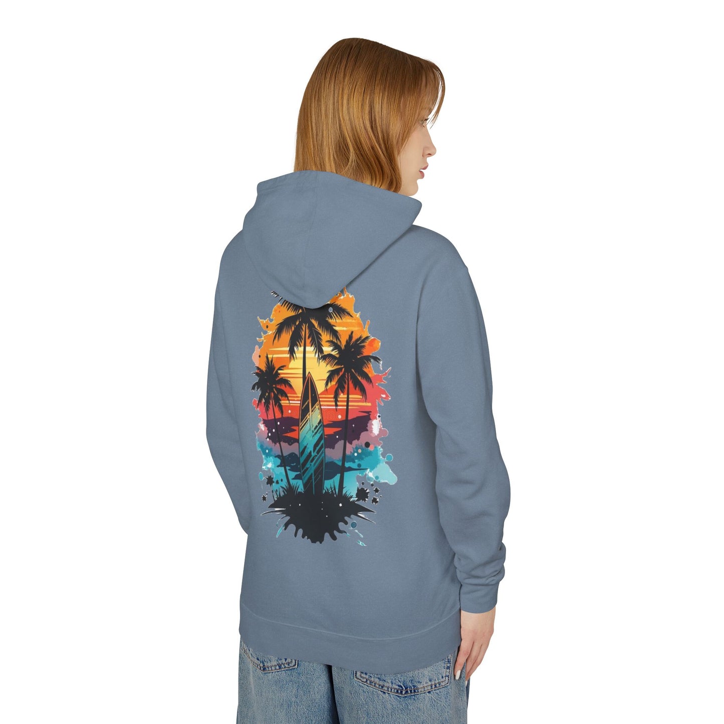 Coastal Sunset Surf Hoodie - Unisex Lightweight Hooded Sweatshirt
