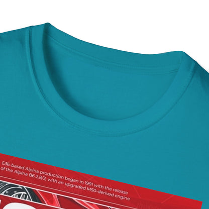 BMW E36 Graphic Unisex Softstyle T-Shirt, Car Enthusiast Tee, Vintage Auto Shirt, Gift for Him, Racing Apparel, Automotive Fashion
