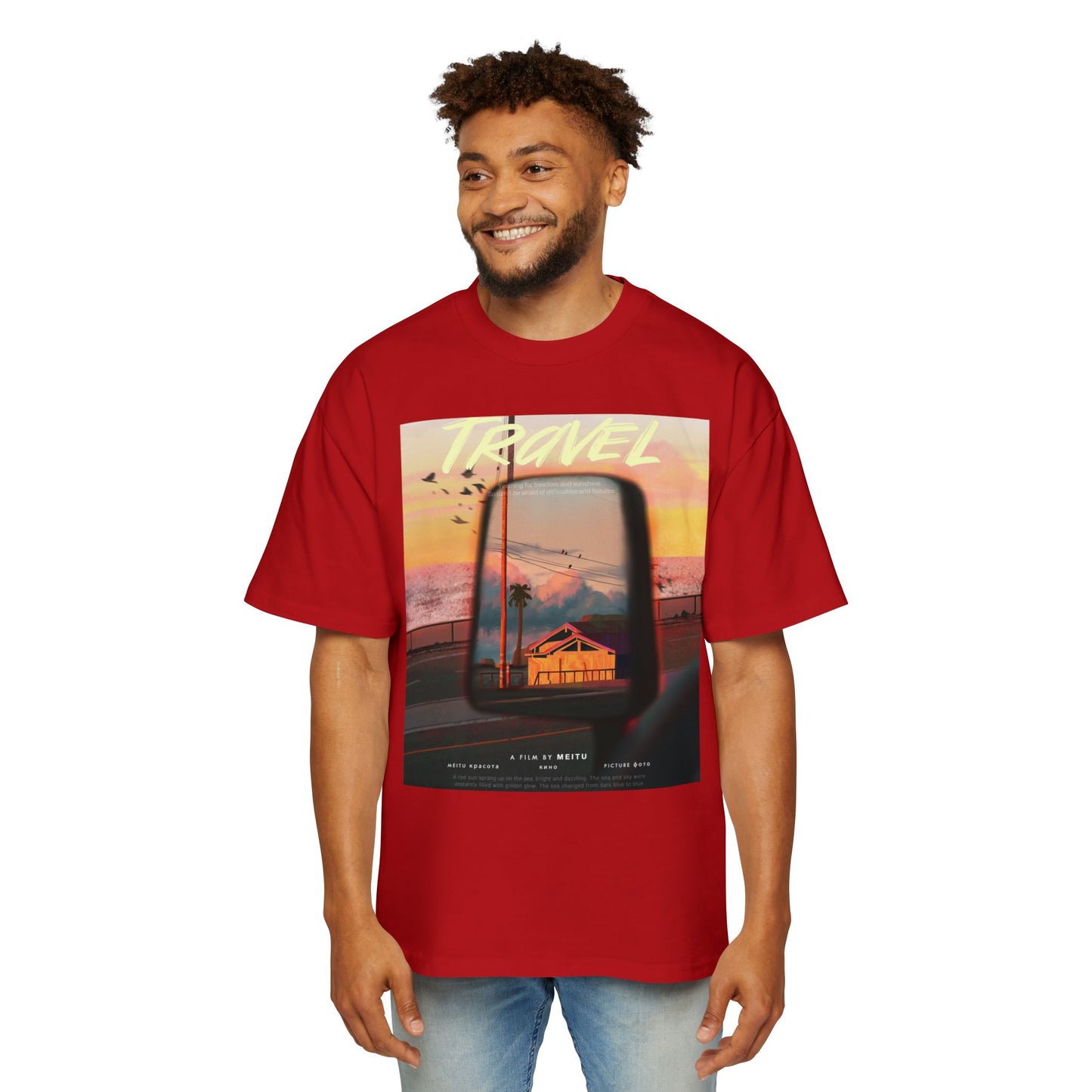 Travel Sunset Tee — Retro Roadside Mirror Graphic T-Shirt