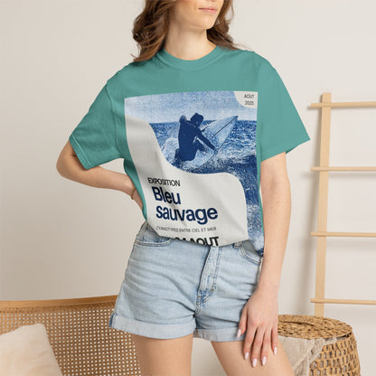 Bleu Sauvage Surf Poster T-Shirt — Vintage French Surfing Graphic Tee
